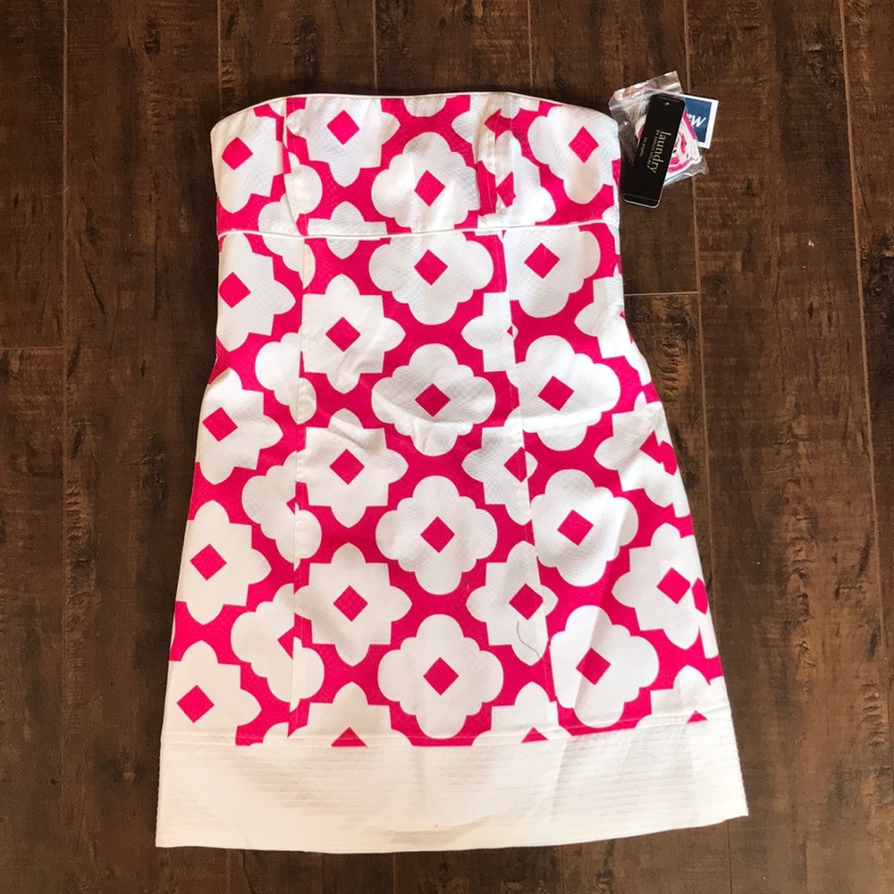 Laundry By Shelli Segal Pink and White Strapless Dress